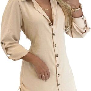 Elegant Cream Button-Up Mini Dress New Without Tags